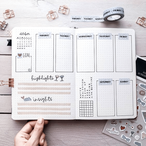  bullet journal weekly spread layout