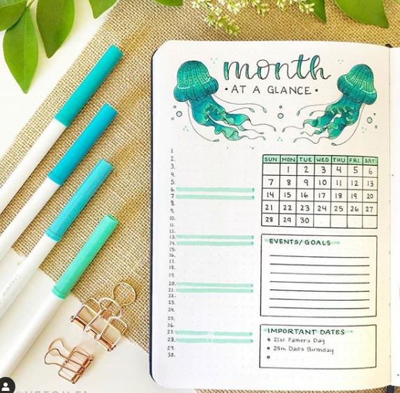 bujo month at a glance