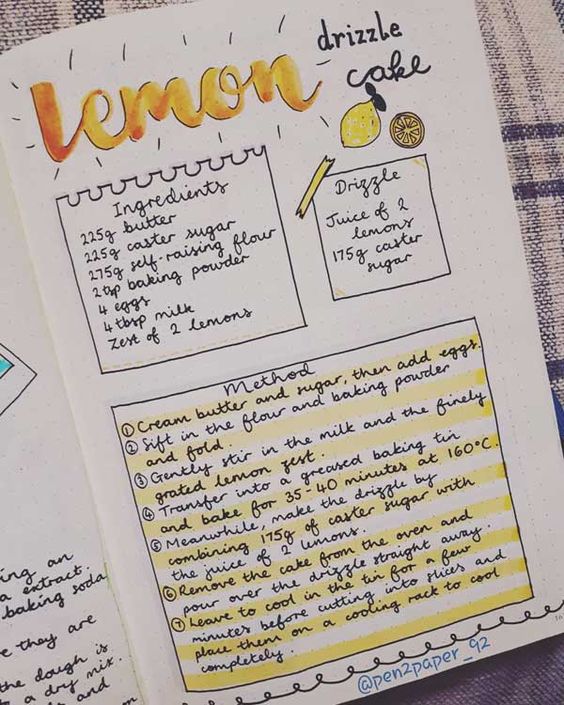 bullet journal recipes page