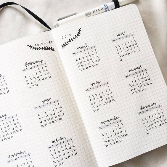 bullet journal calendar