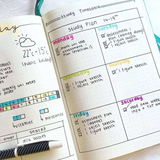 bujo study timetable