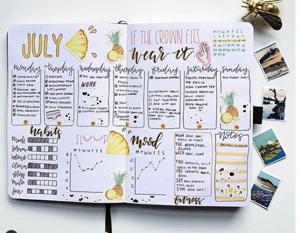 july bullet journal weekly spread