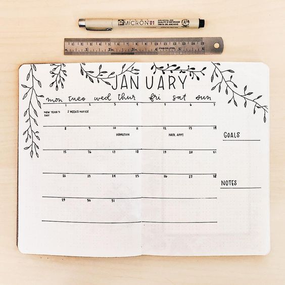 minimalist bullet journal monthly spread