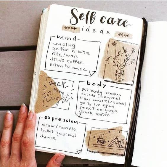 minimalist self care bujo page