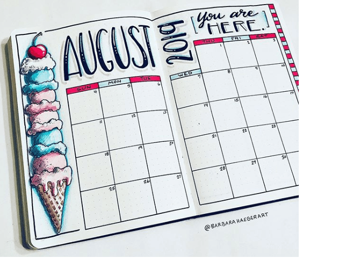 august bujo monthly spread
