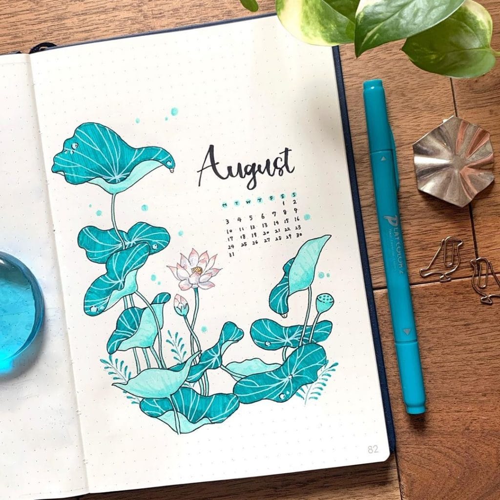 blue theme august journal