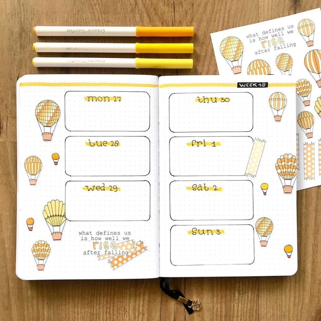 bullet journal hot air balloon weekly spread