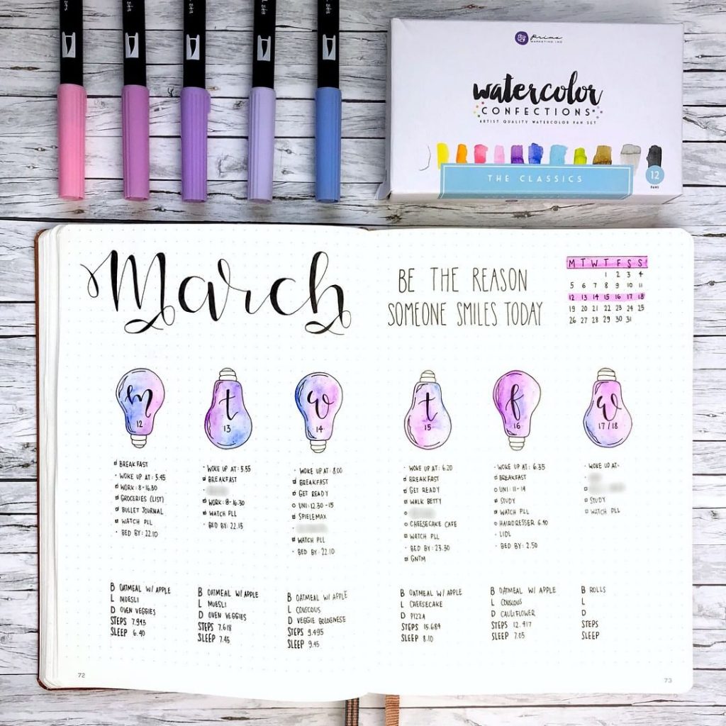 Bullet Journal Light Bulb Weekly Layout Theme 2