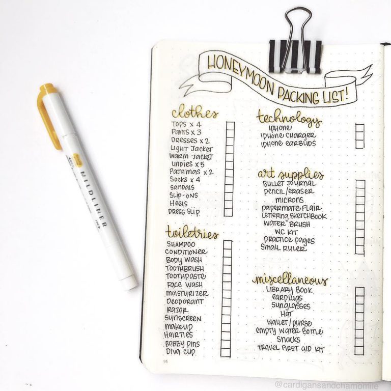 20+ Bullet Journal Packing List Ideas For Better Organization