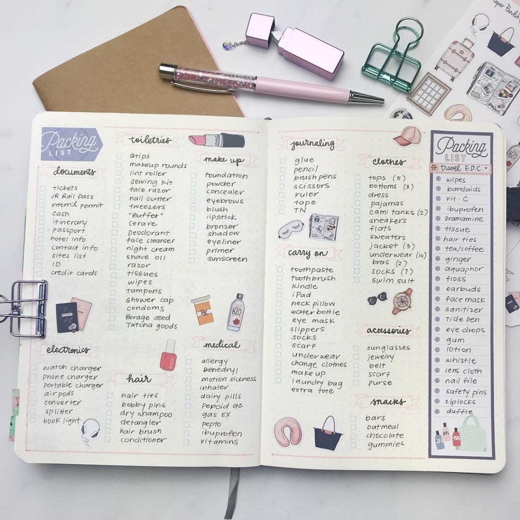 Packing List Bullet Journal theme 3