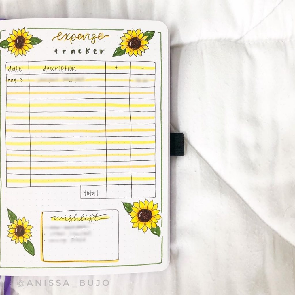 Sunflower Bullet Journal Expense Tracker Theme 1