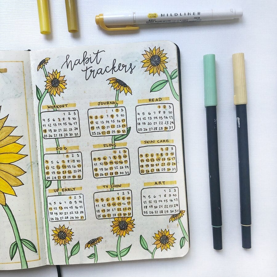 Sunflower Bullet Journal Habit Tracker Theme 1