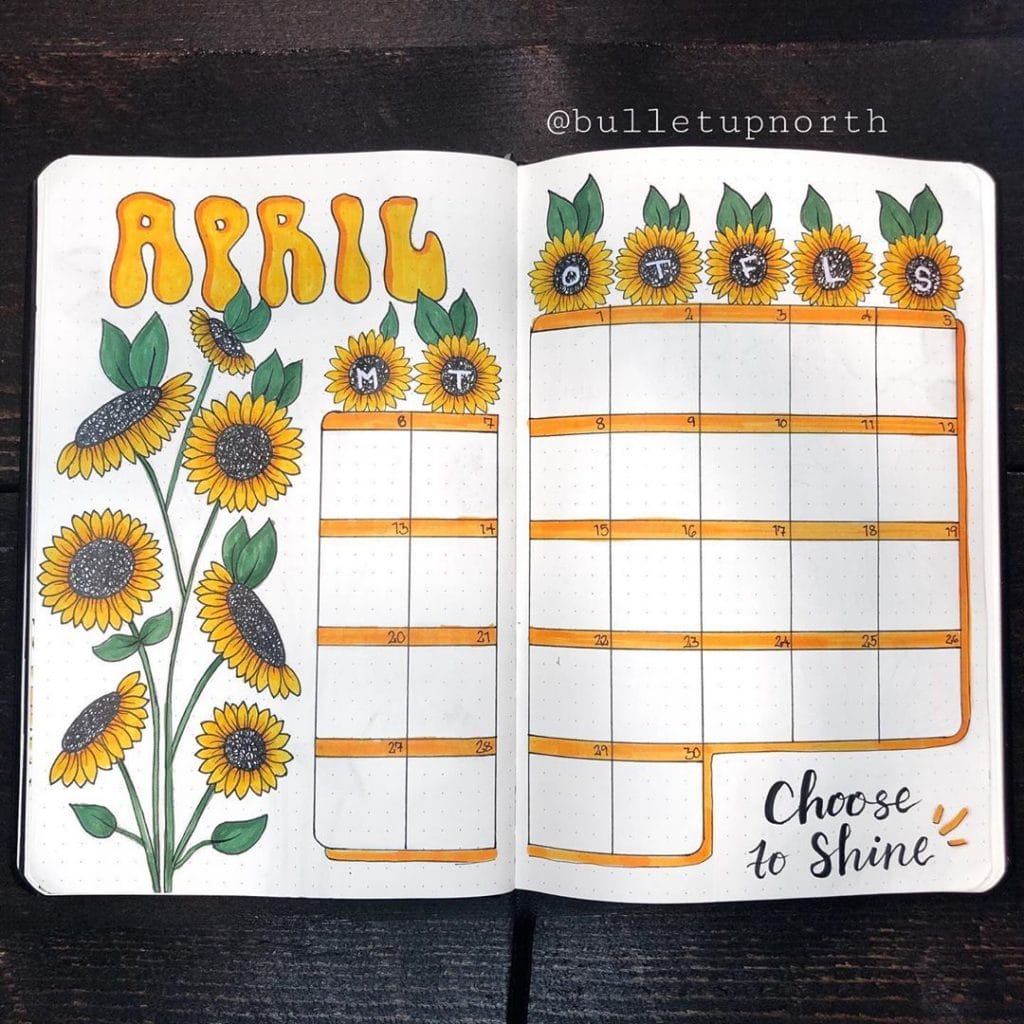 Sunflower Bullet Journal Monthly Theme 4