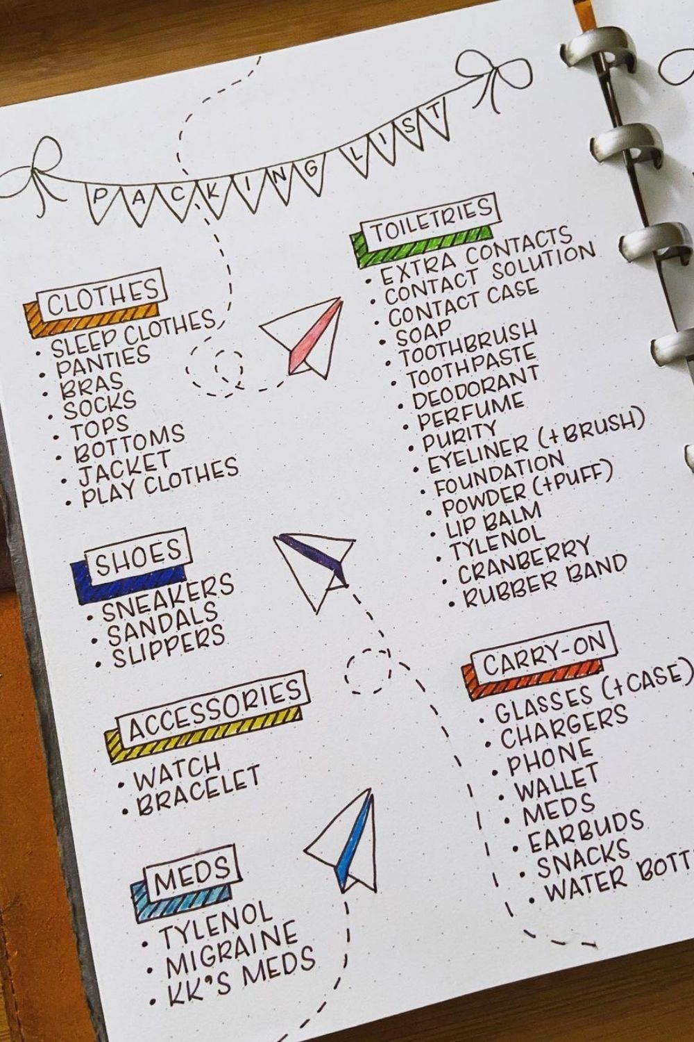 travel packing list bullet journal