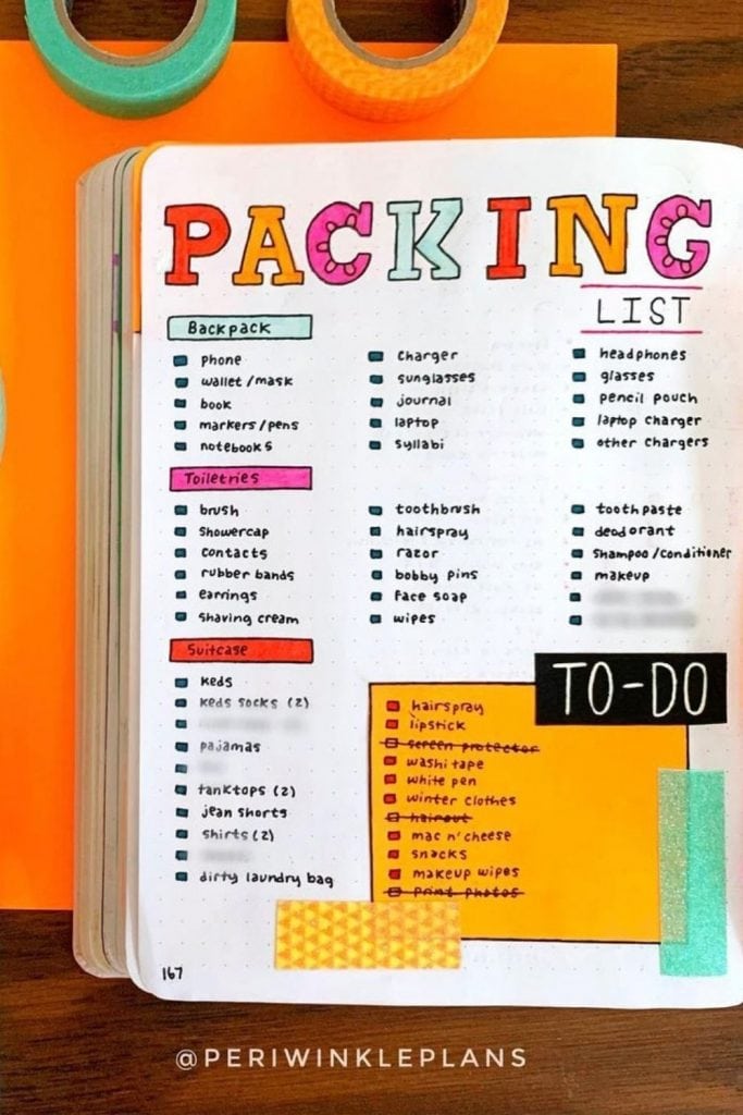 bullet journal packing list 5