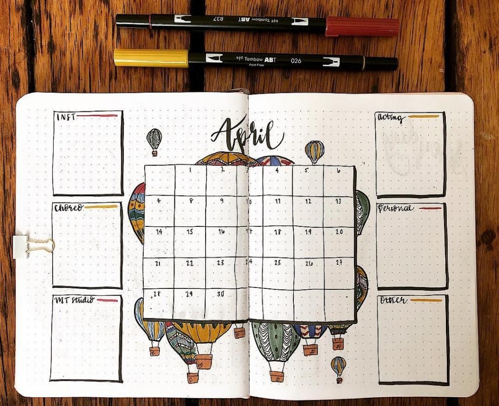 hot air balloon bullet journal