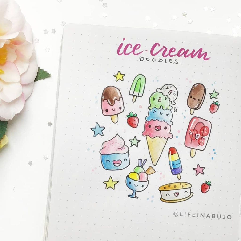 ice cream bullet journal doodle