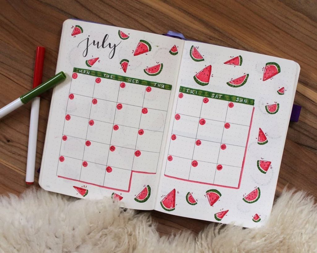july watermelon bullet journal