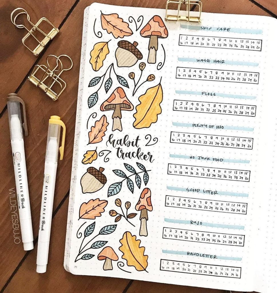 Bullet Journal Fall Theme Habit Tracker