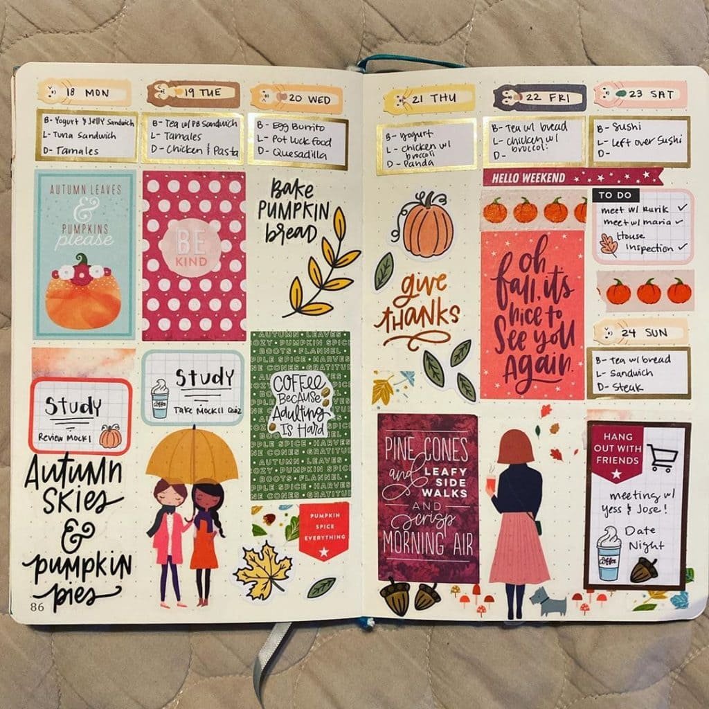 Bullet Journal Fall Theme Meal Tracker