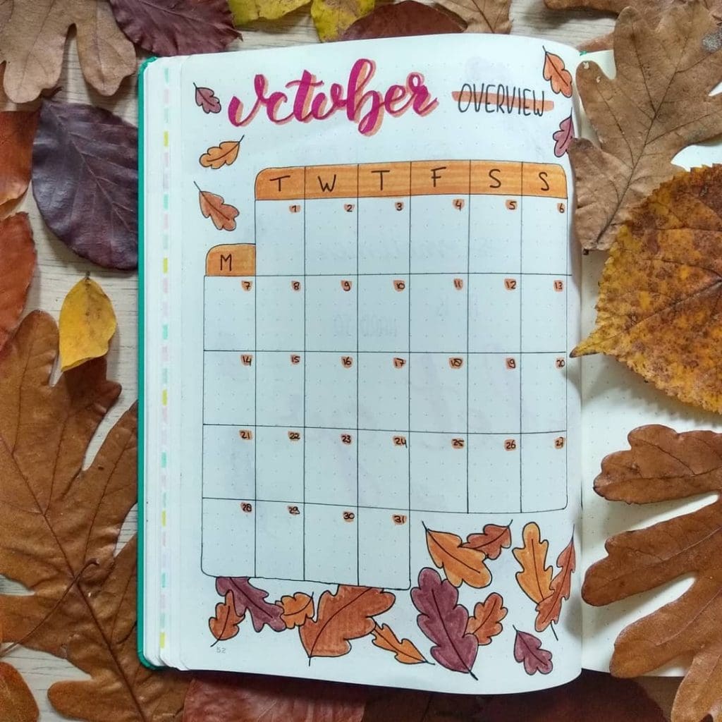 Bullet Journal Fall Theme Monthly Layout 2