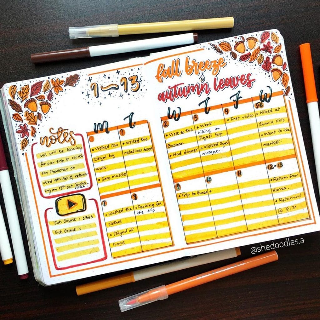 Bullet Journal Fall Theme Weekly Spread 5