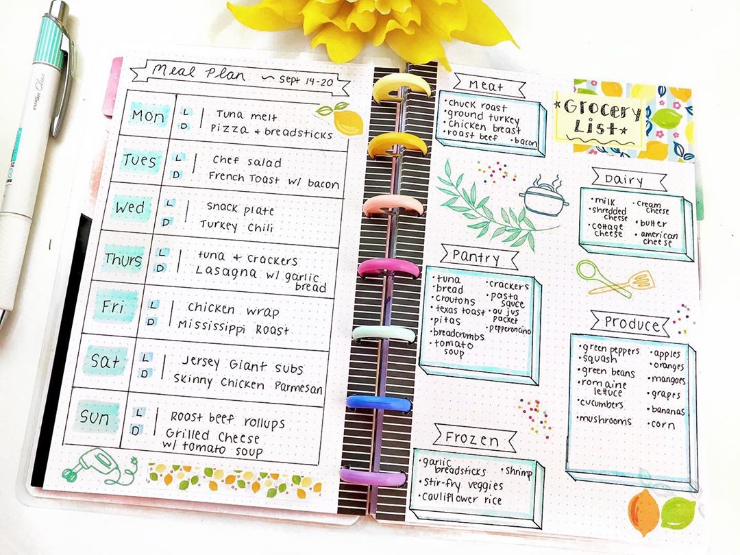 21 Unique & Colorful Meal Plan Bullet Journal Ideas