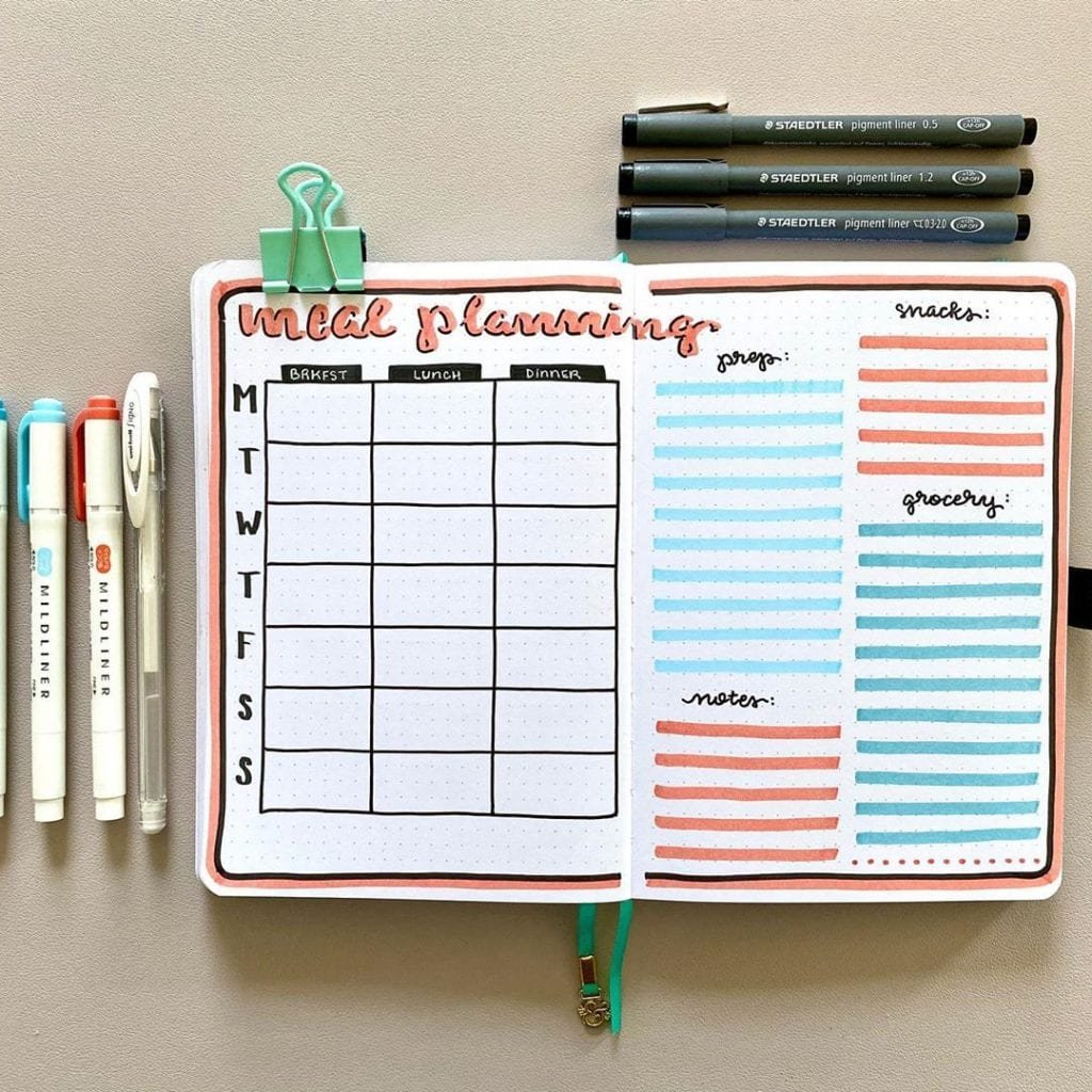 free meal planner bullet journal printable