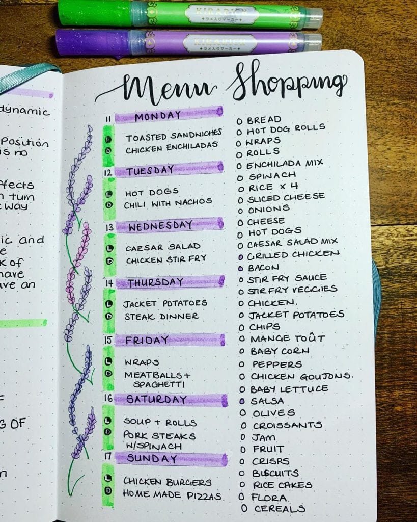 free meal planner bullet journal printable