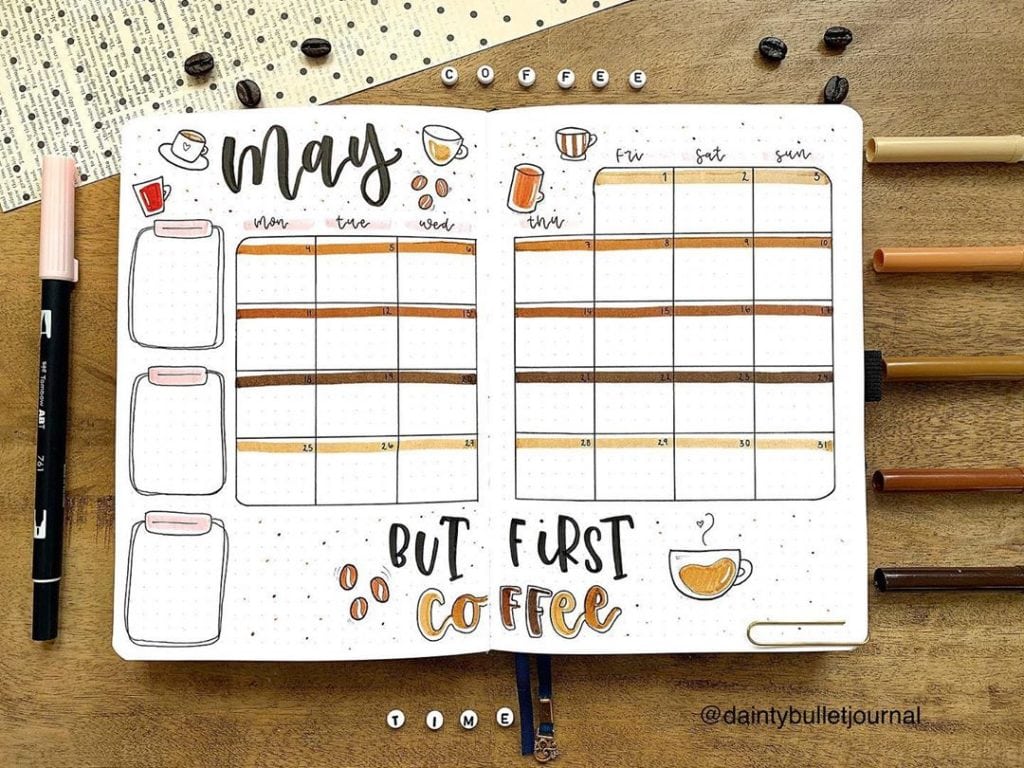 Bullet Journal Coffee Theme Monthly Spread 2