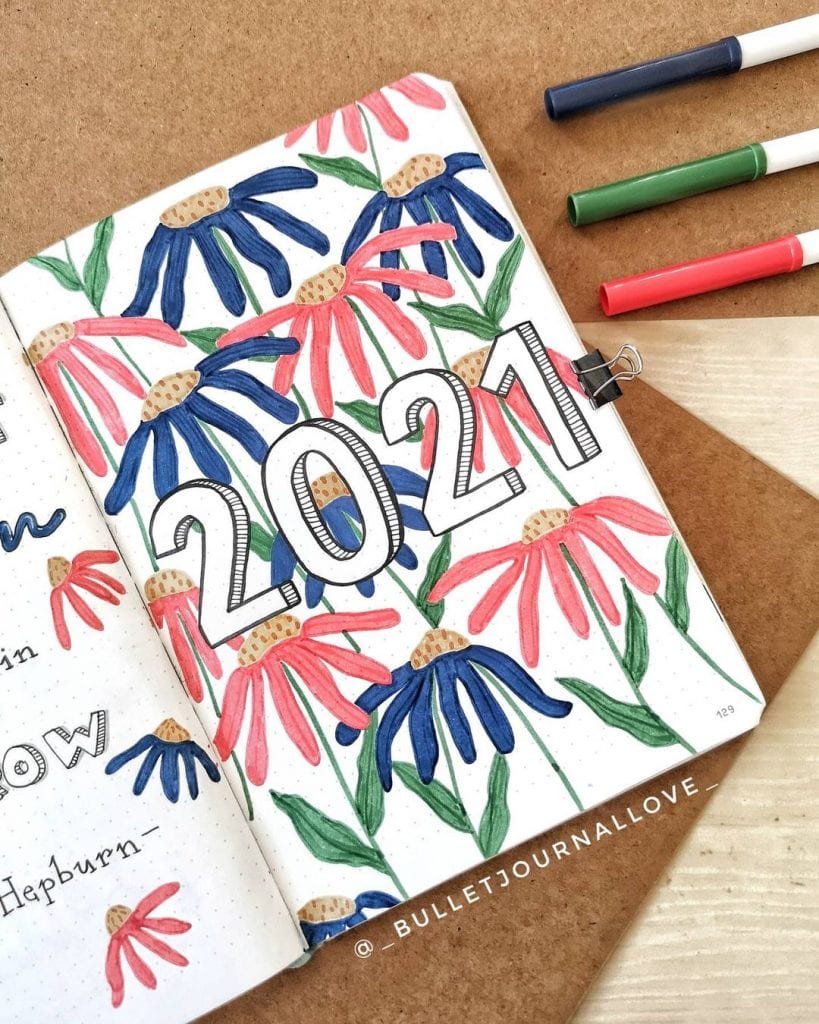 floral theme bullet journal cover page ideas