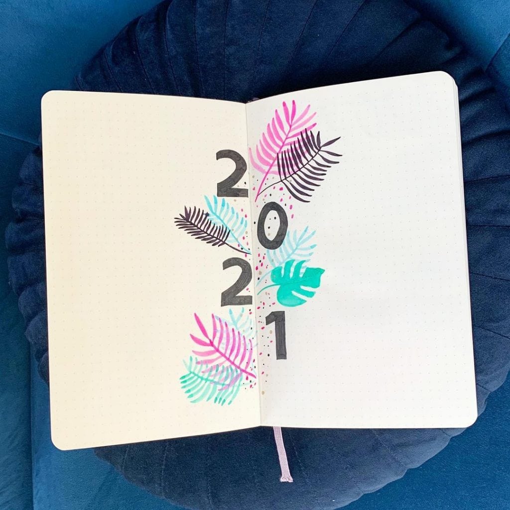 leaves theme bullet journal cover page ideas