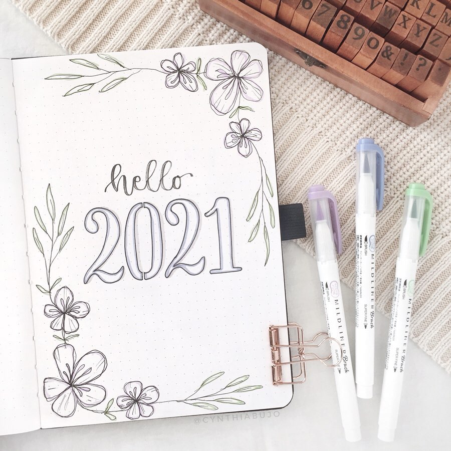 floral 2021 bullet journal cover page ideas