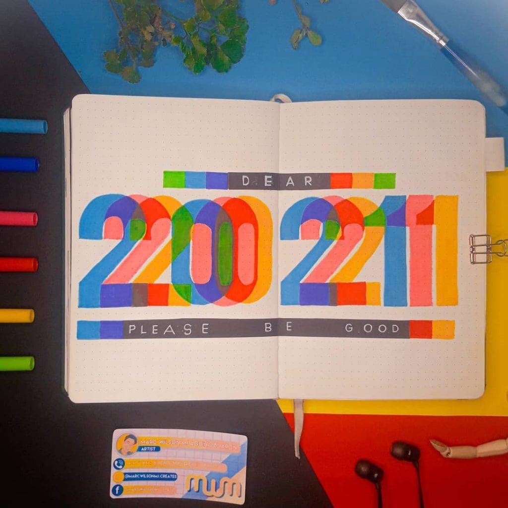 Colourful 2021 bullet journal cover page ideas