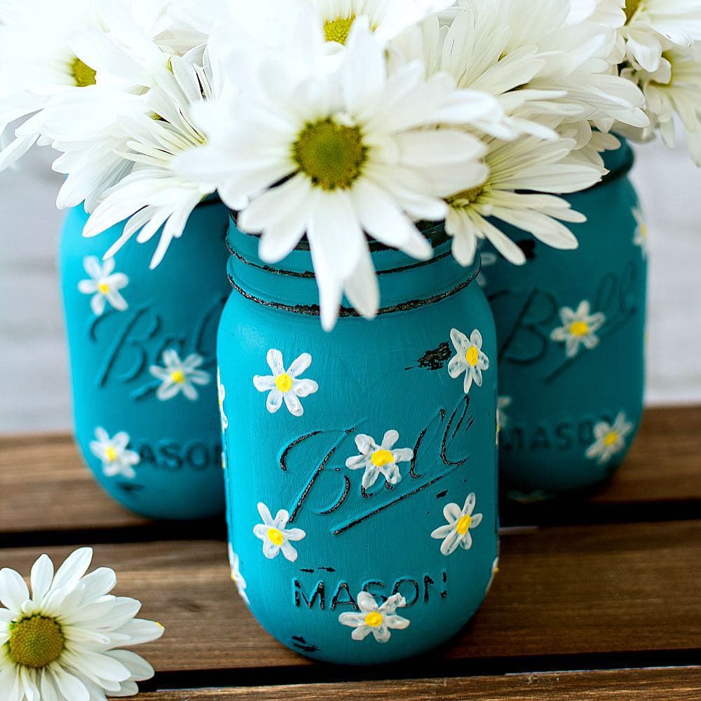 daisy painted mason jar craft flower pot