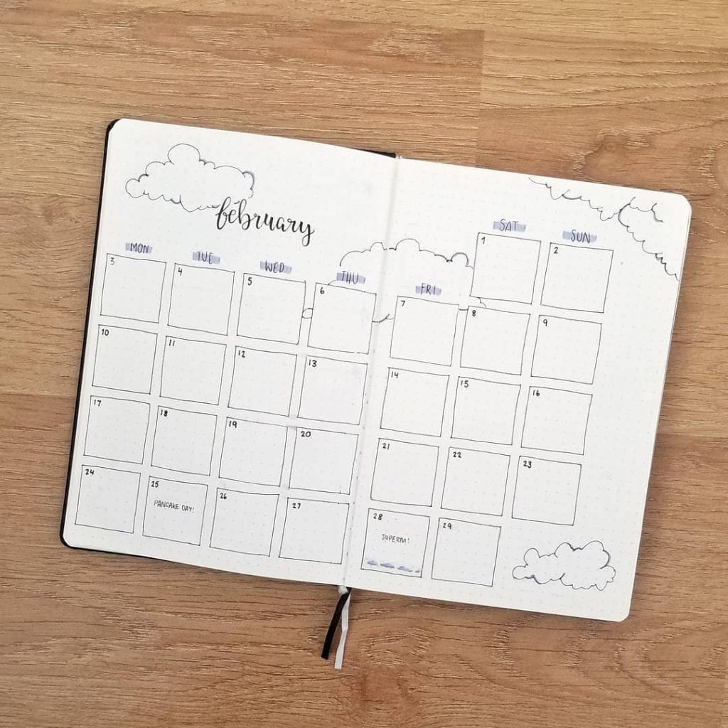 minimalistic monthly layout february bujo