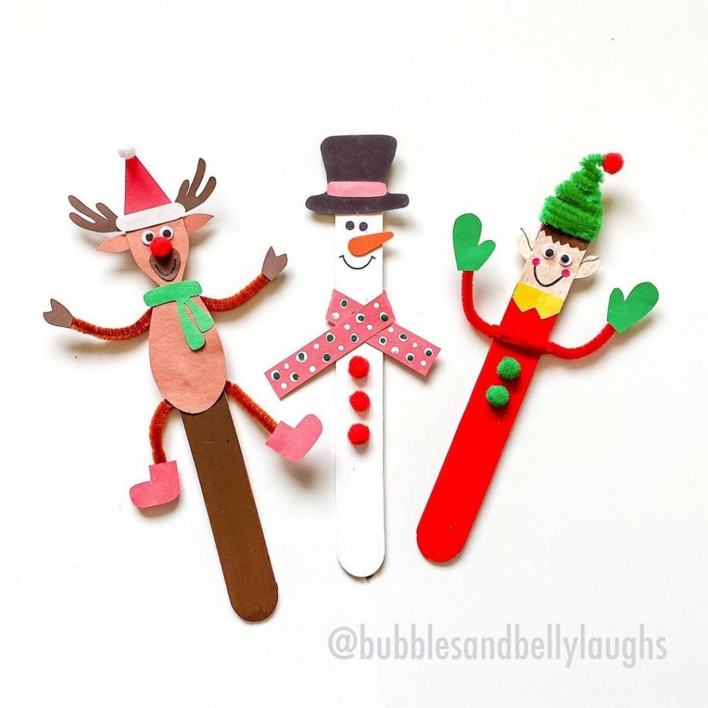 Reindeer,Snowman and Elf Popsicle stick christmas crafts