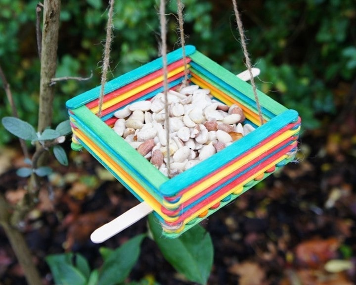 Birdfeeder Popsicle stick crafts for adults