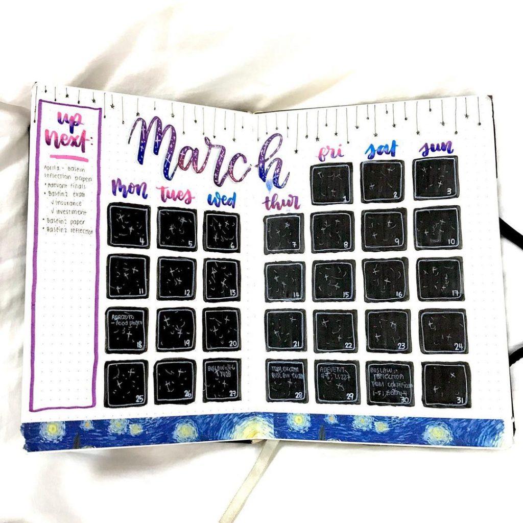 MARCH BULLET JOURNAL MONTHLY LAYOUT