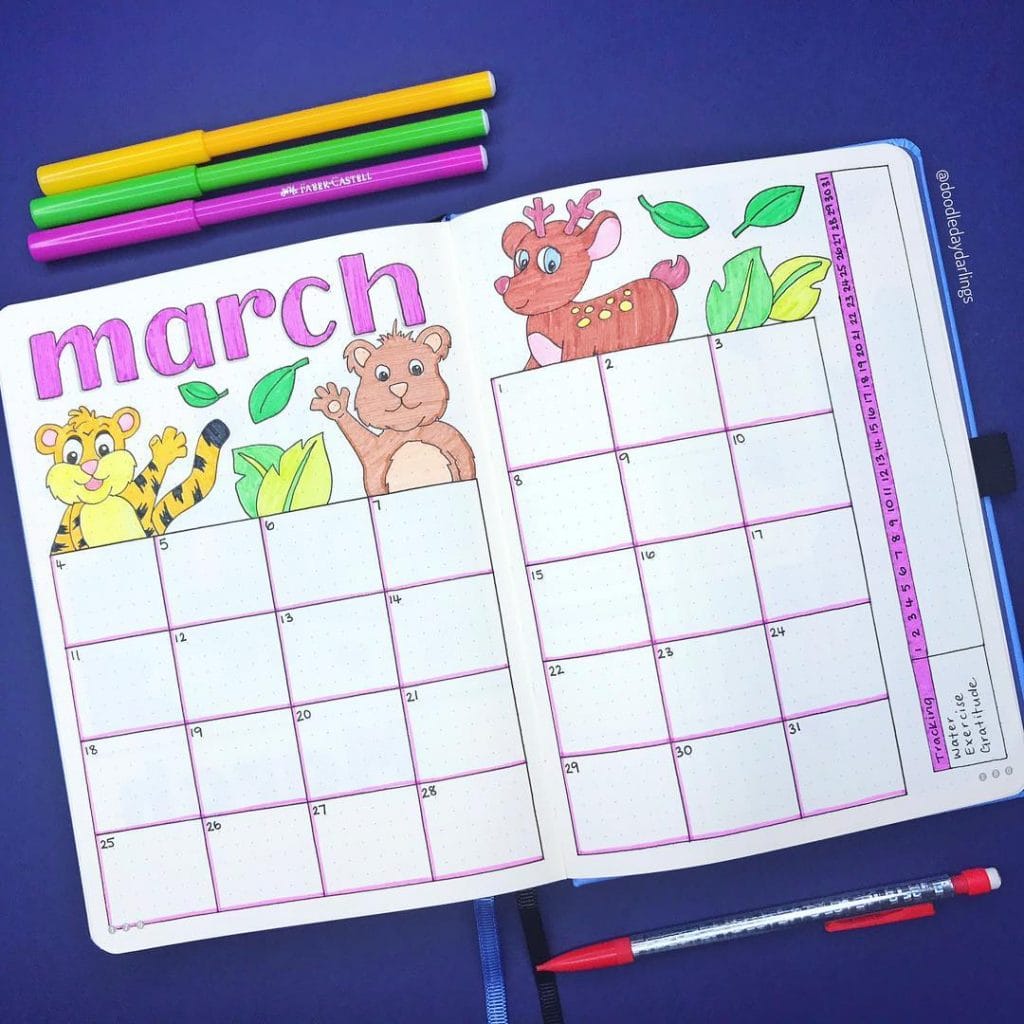 MARCH BULLET JOURNAL MONTHLY LAYOUT