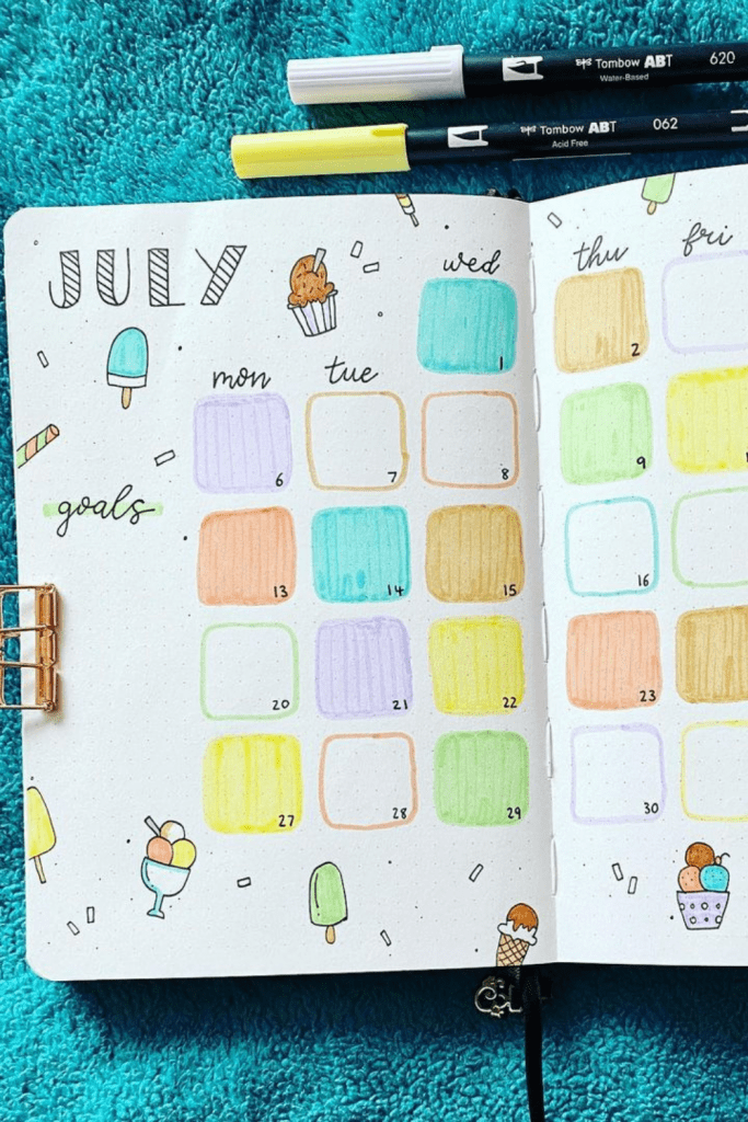 Ice Cream Bullet Journal Spreads Weekly Spread