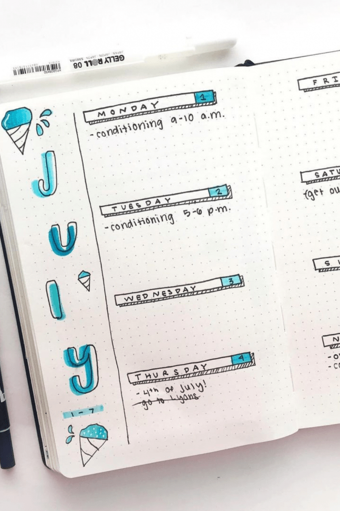 Blue Theme July Weekly Spreads