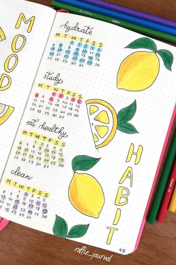 Lemon Theme July Habit Tracker