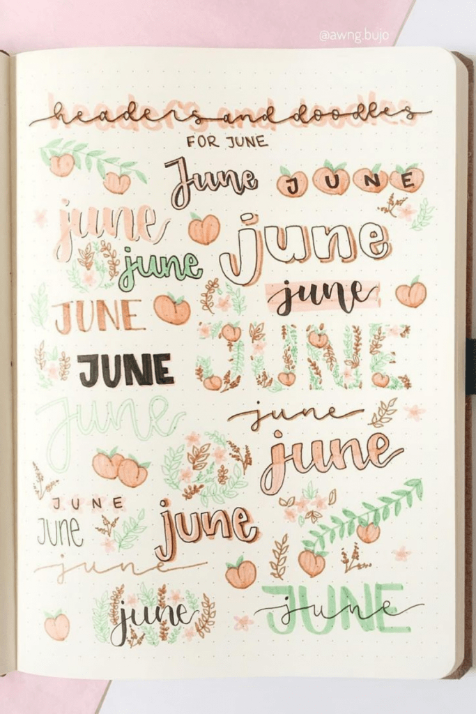 June Bullet Journal Headers