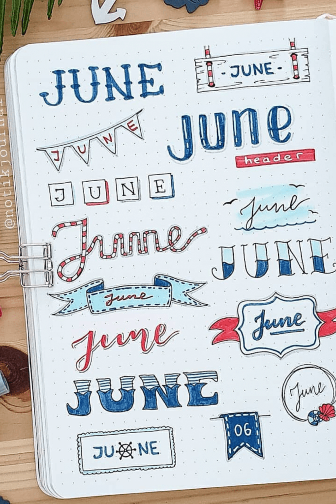 June Bullet Journal Headers