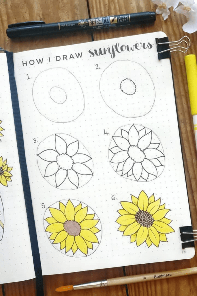 Sunflower Summer Bullet Journal Doodles