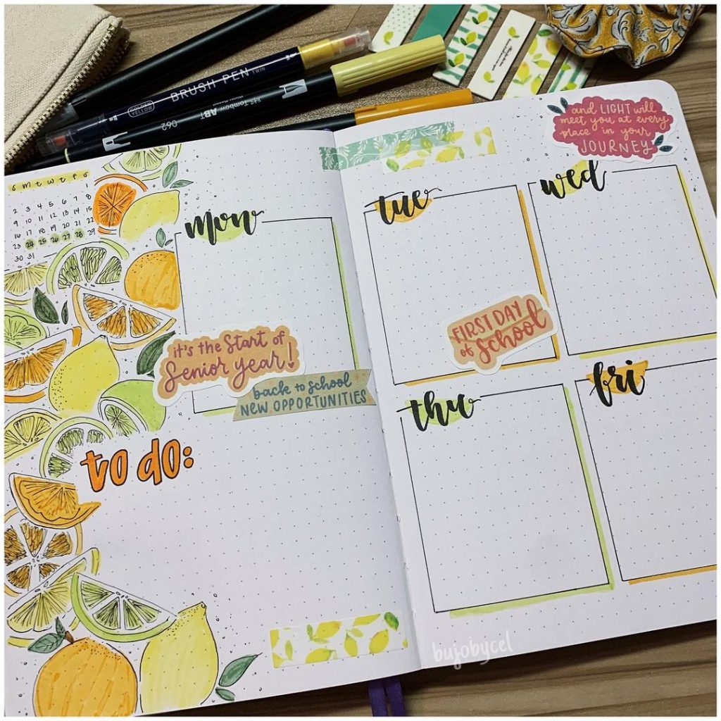 Lemon Theme August Weekly Bujo