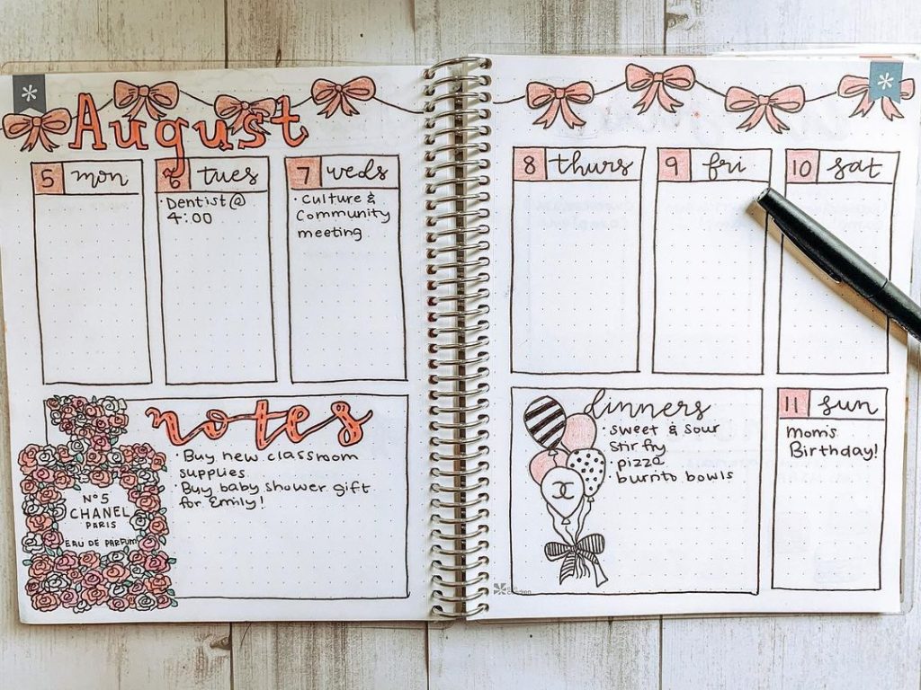 Self Care Theme August Weekly Bujo