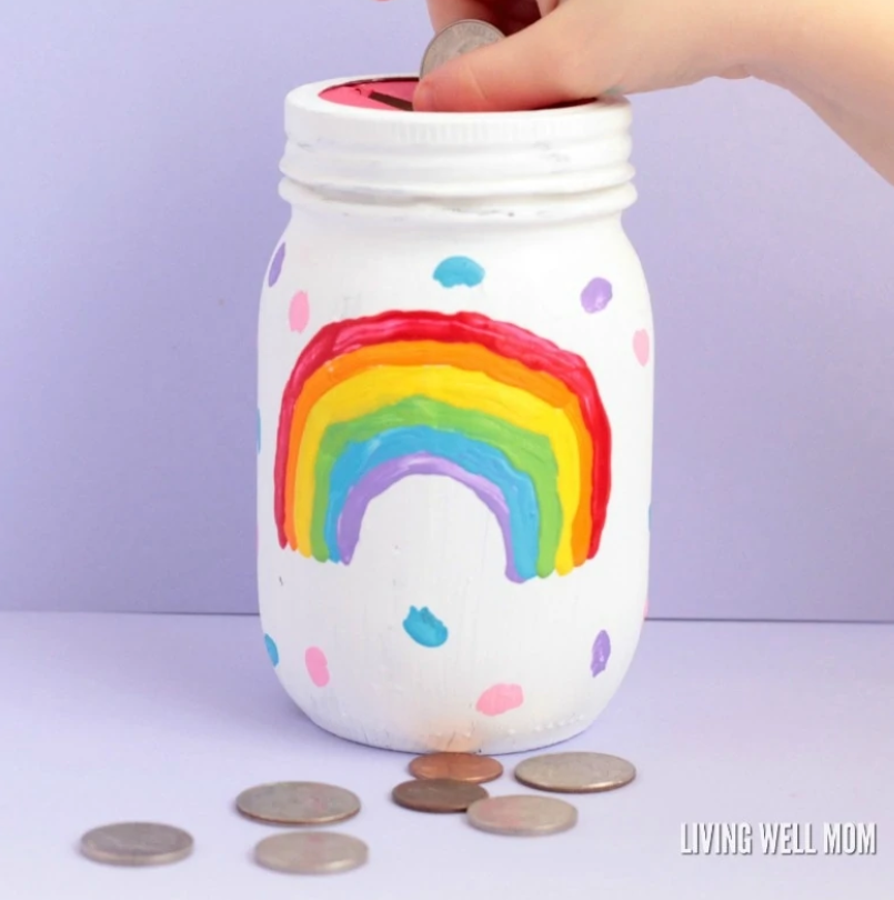 DIY rainbow piggy bank