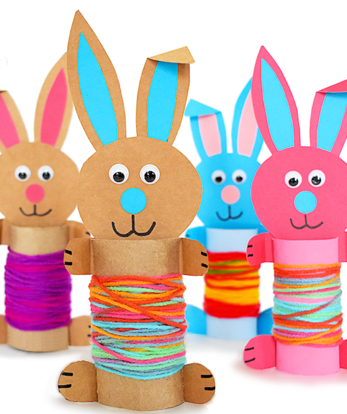 Cardboard-roll-yarn-wrapped-bunny-craft